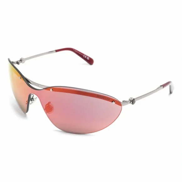 NWT Moncler Carrion Shield Sunglasses Silver Bordeaux / Red Mirror - Picture 2 of 3